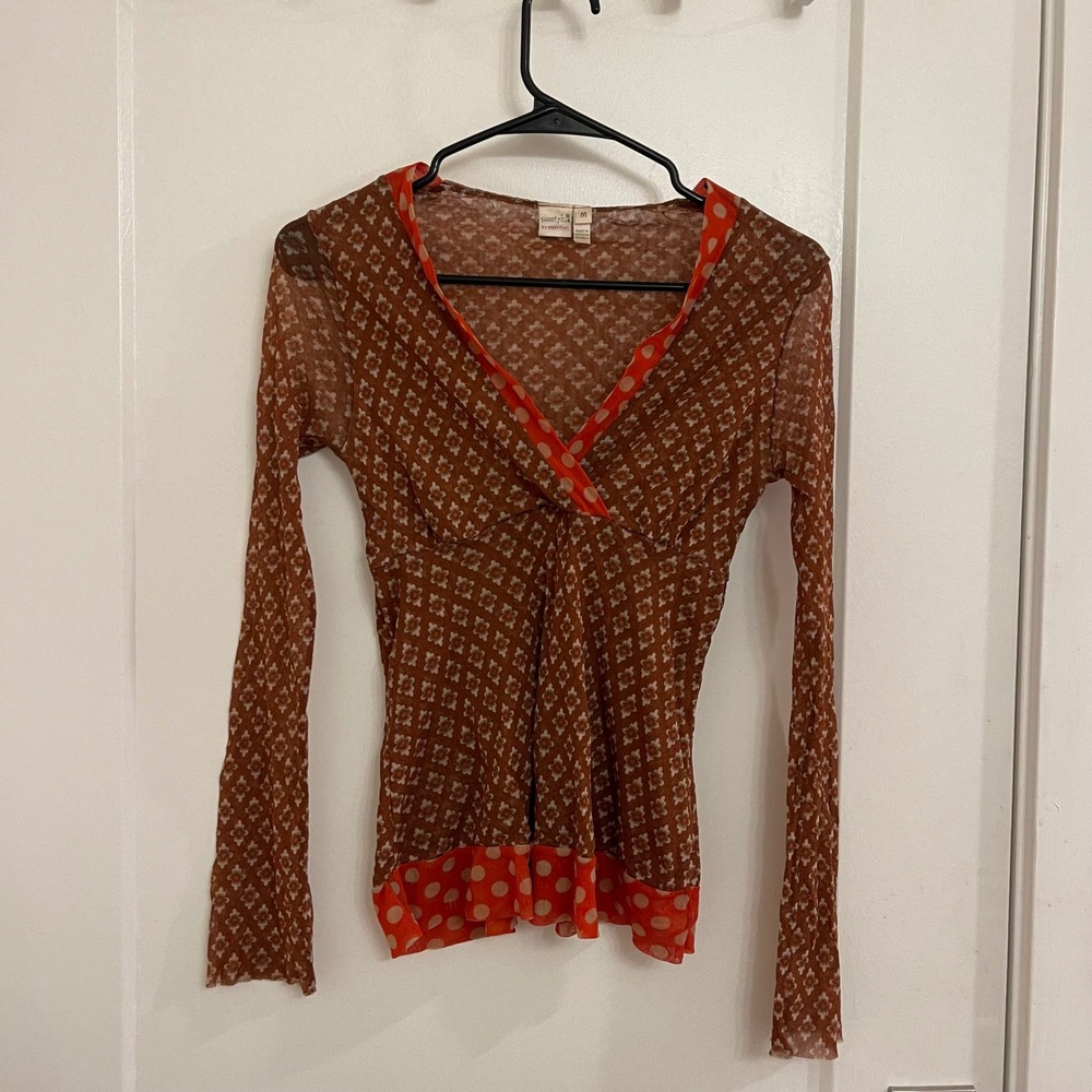 Vintage Y2K Sweet Pea by Stacy Frati Mesh Sheer V Neck Blouse Boho‎ Retro
